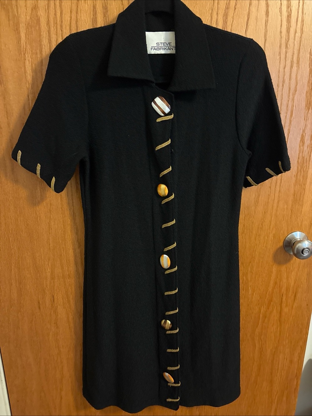 Vintage Steve Fabrikant Size XS Black Short-Sleeve Button Dress Wool Blend